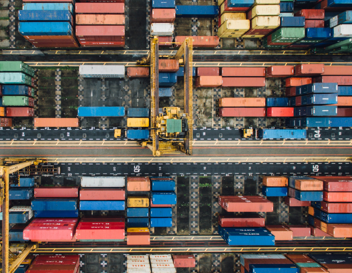 arial view of shipping containers